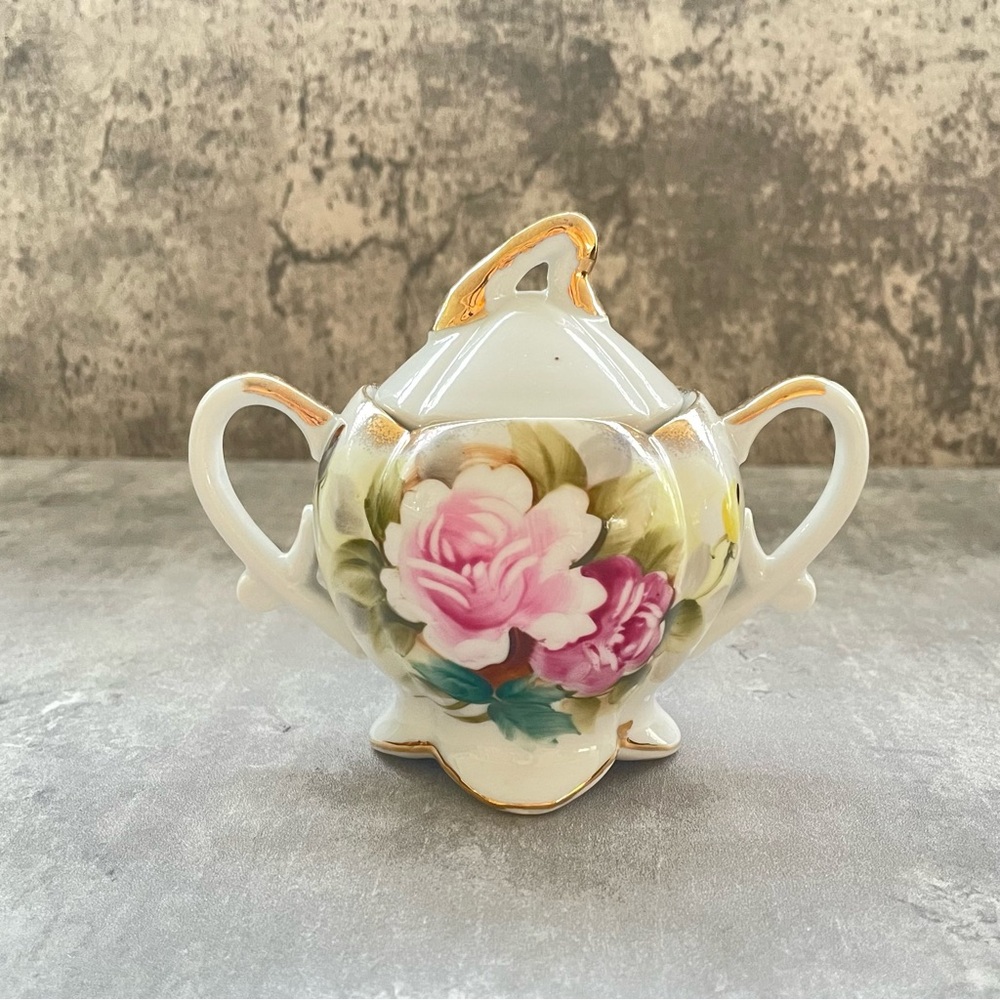 Vtg Lipper & Mann Creations Japan Rose Floral Sugar Bowl with Lid c1949 62/17R